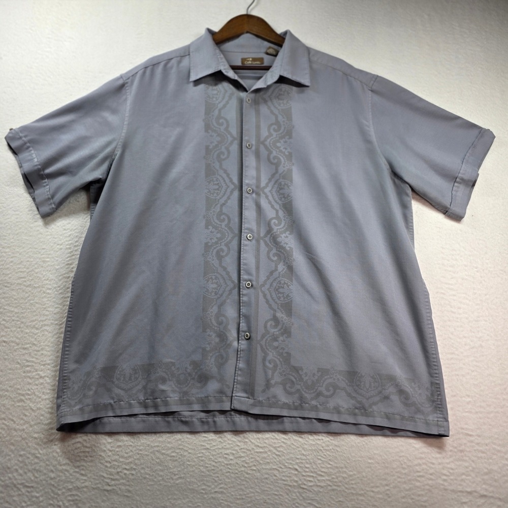 Cafe Luna Button Down Shirt Mens 2XL Grey Short Sleeve Embroidered Camp Resort - Picture 2 of 11